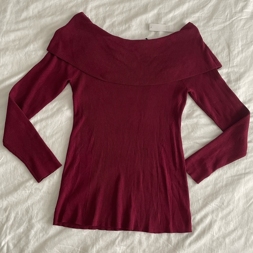 White House Black Market Burgundy Off the Shoulder Sweater